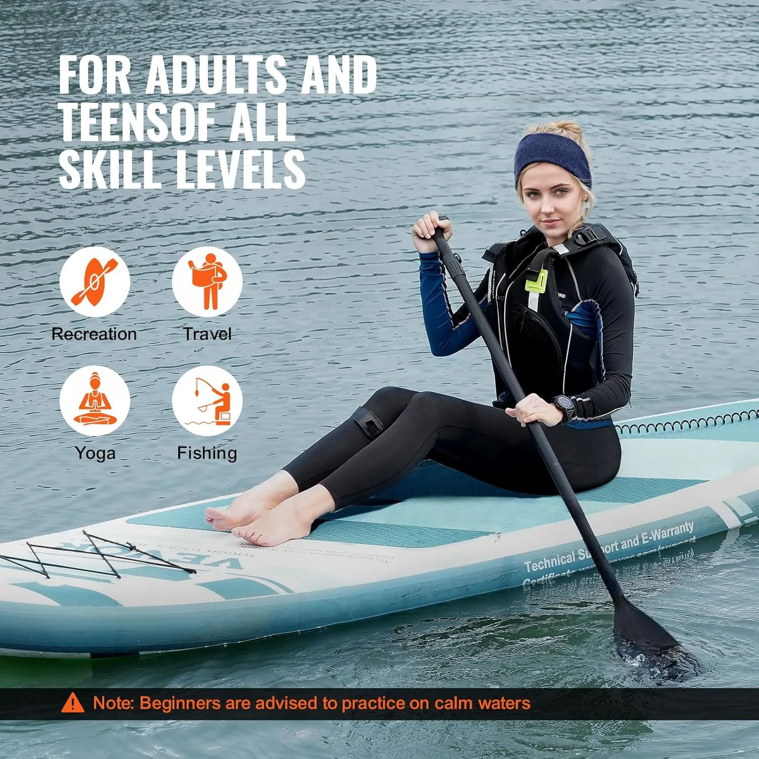 VEVOR Inflatable Stand Up Paddle Board, with Board Accessories, Pump, Paddle, Fin, Phone Bag, Backpack, Ankle Leash, Repair Kit, Non-Slip Deck for Youth & Adults