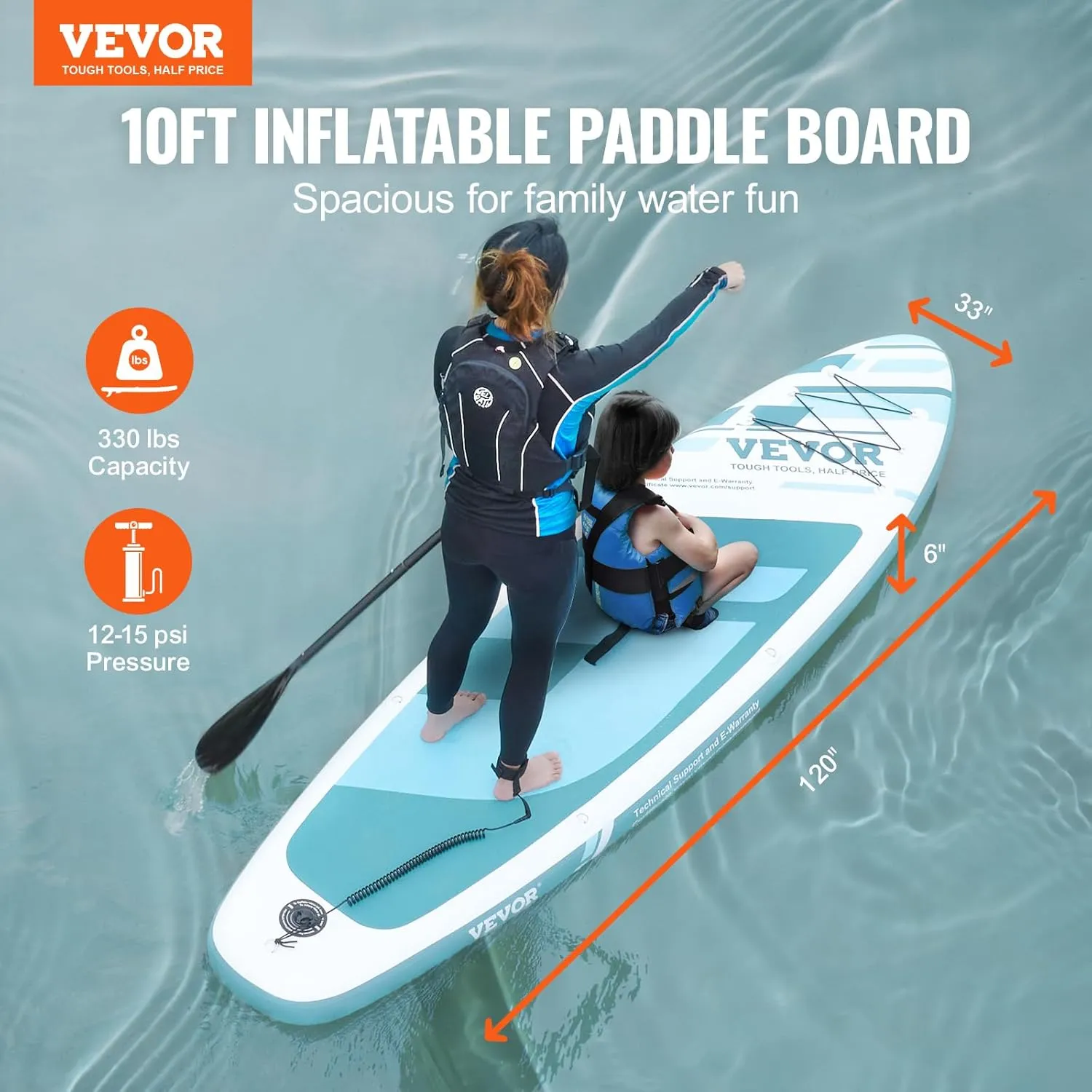 VEVOR Inflatable Stand Up Paddle Board, with Board Accessories, Pump, Paddle, Fin, Phone Bag, Backpack, Ankle Leash, Repair Kit, Non-Slip Deck for Youth & Adults