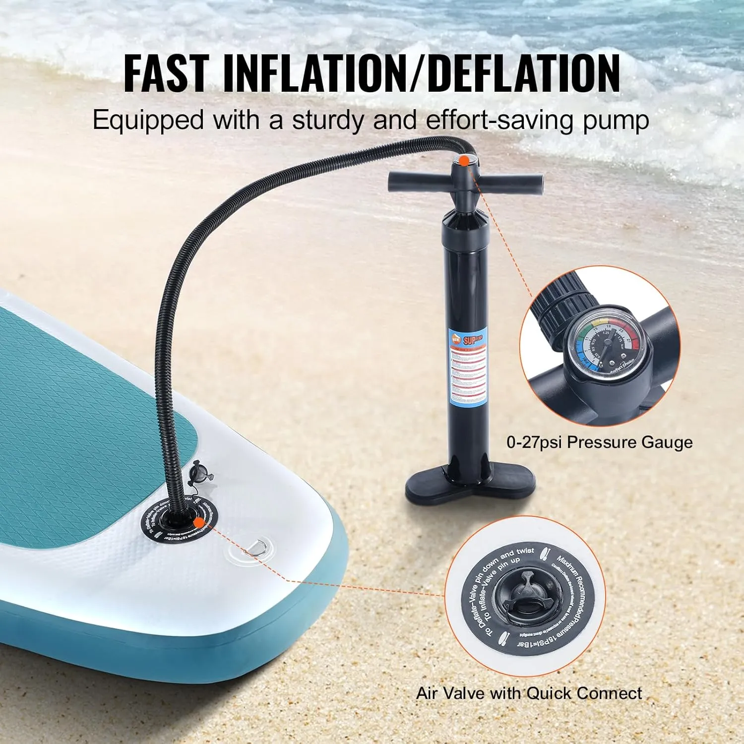 VEVOR Inflatable Stand Up Paddle Board, with Board Accessories, Pump, Paddle, Fin, Phone Bag, Backpack, Ankle Leash, Repair Kit, Non-Slip Deck for Youth & Adults