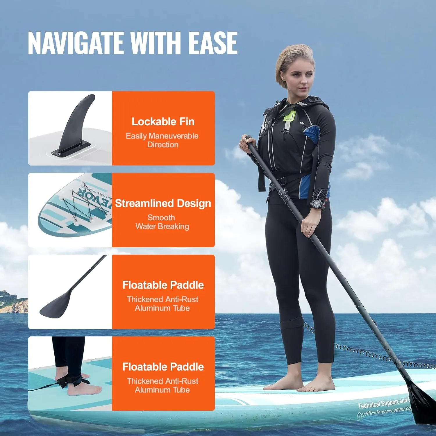 VEVOR Inflatable Stand Up Paddle Board, with Board Accessories, Pump, Paddle, Fin, Phone Bag, Backpack, Ankle Leash, Repair Kit, Non-Slip Deck for Youth & Adults