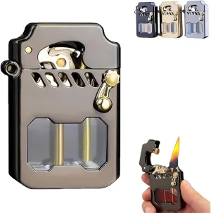 Vintage Kerosene Lighter, Transparent Oil can, Mechanical Metal Rocker Trench Windproof Lighter, Oil Lighter Vintage,(C)