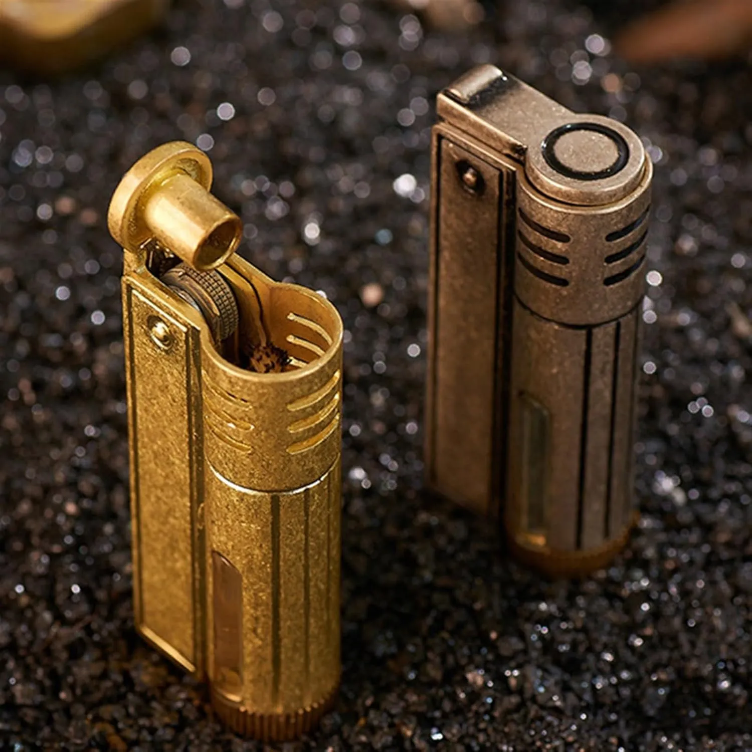 Vintage Metal Kerosene Lighter, Trench Lighter, Gear Driven Ignition Windproof Lighter, Soft fire Kerosene Lighter for Outdoor, Travel, Camping(A)
