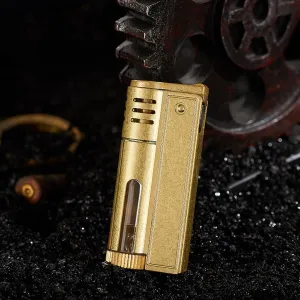 Vintage Metal Kerosene Lighter, Trench Lighter, Gear Driven Ignition Windproof Lighter, Soft fire Kerosene Lighter for Outdoor, Travel, Camping(A)