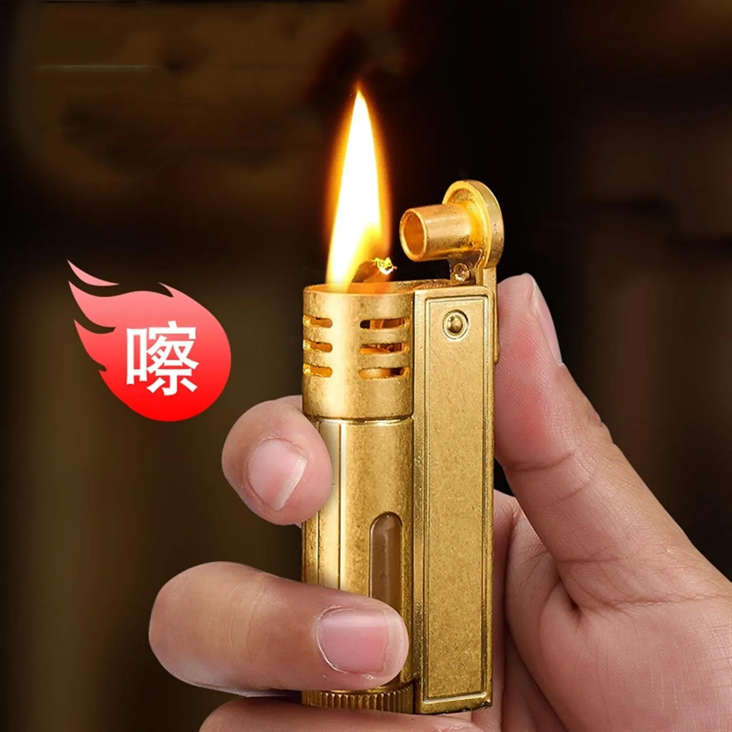 Vintage Metal Kerosene Lighter, Trench Lighter, Gear Driven Ignition Windproof Lighter, Soft fire Kerosene Lighter for Outdoor, Travel, Camping(A)