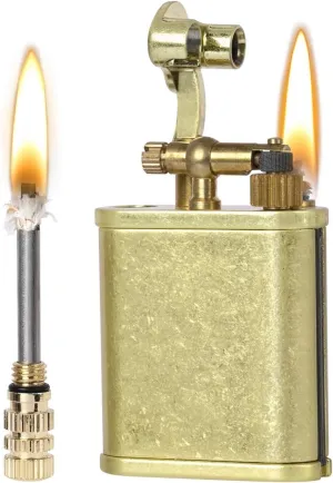 Vintage Trench Lighter Perpetual Matches, Brass Grinding Wheel Antique Kerosene Lighter Fluid Refillable, Reusable Waterproof Perpetual Matches, Classic Gift for Men(C1)
