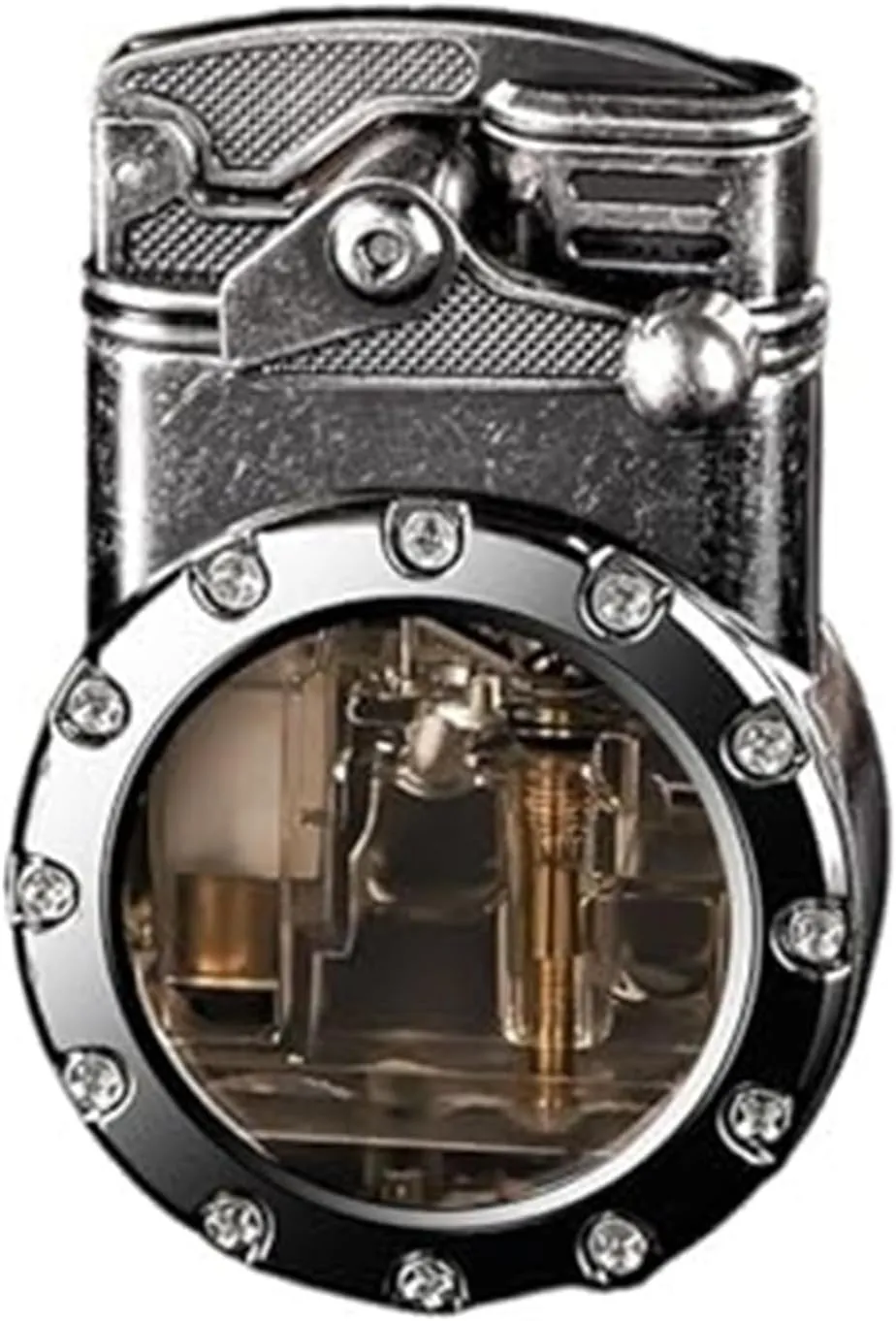 Visible Transparent Gas Tank Dual Direct Spray Windproof Lighter, Retro Grinding Wheel Ignition, Convenient Fuel Refill and Adjustable Flame, a high-end Gift for Men (Butane not Included)(Black)