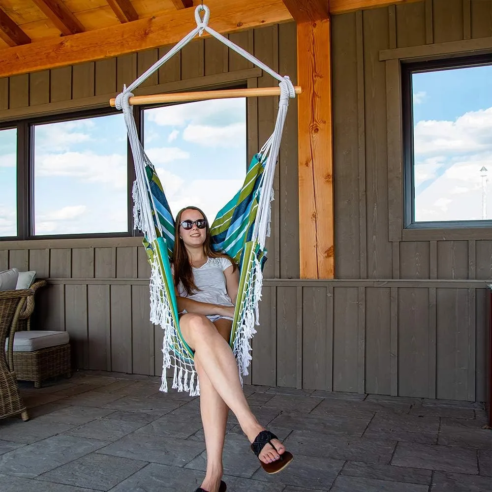 Vivere Cotton Hammock Chair with Hardwood Spreader Bar - 250 lb Capacity (Cayo Reef)