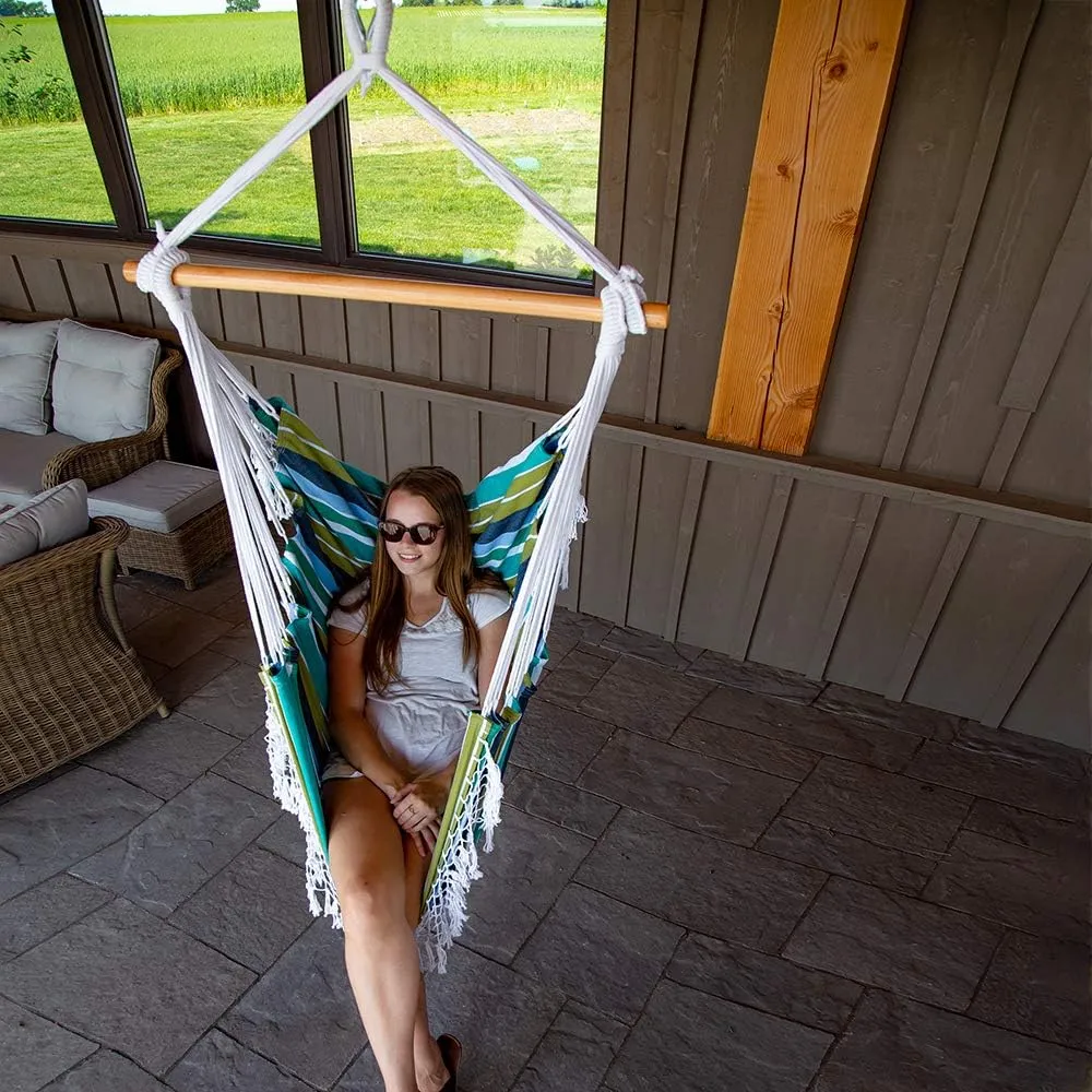 Vivere Cotton Hammock Chair with Hardwood Spreader Bar - 250 lb Capacity (Cayo Reef)