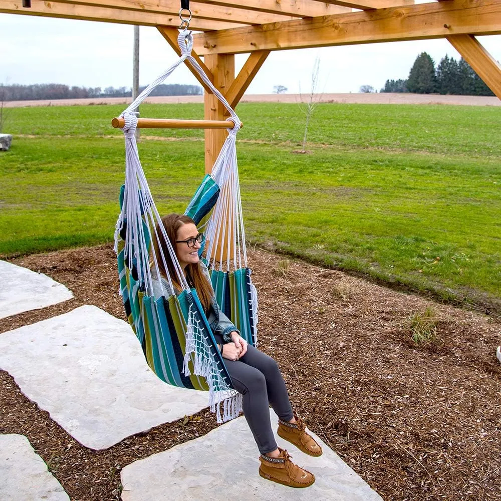 Vivere Cotton Hammock Chair with Hardwood Spreader Bar - 250 lb Capacity (Cayo Reef)