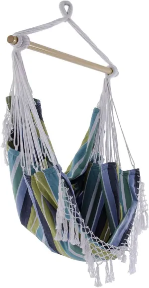 Vivere Cotton Hammock Chair with Hardwood Spreader Bar - 250 lb Capacity (Cayo Reef)