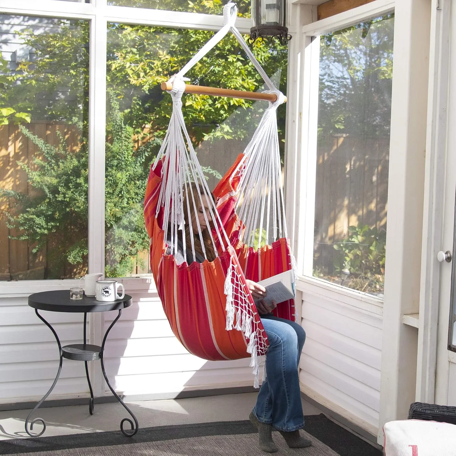 Vivere Cotton Hammock Chair with Hardwood Spreader Bar - 250 lb Capacity (Mimosa)