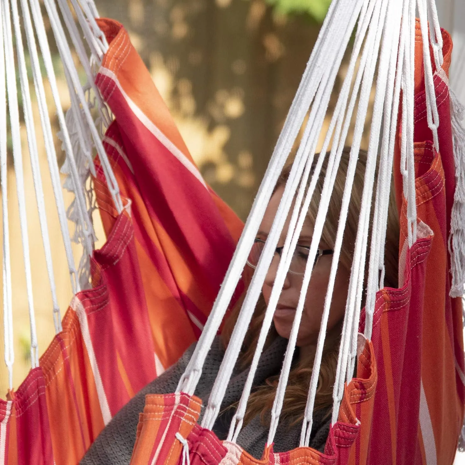 Vivere Cotton Hammock Chair with Hardwood Spreader Bar - 250 lb Capacity (Mimosa)