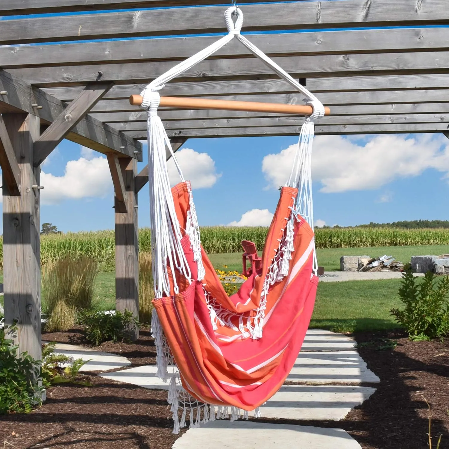Vivere Cotton Hammock Chair with Hardwood Spreader Bar - 250 lb Capacity (Mimosa)