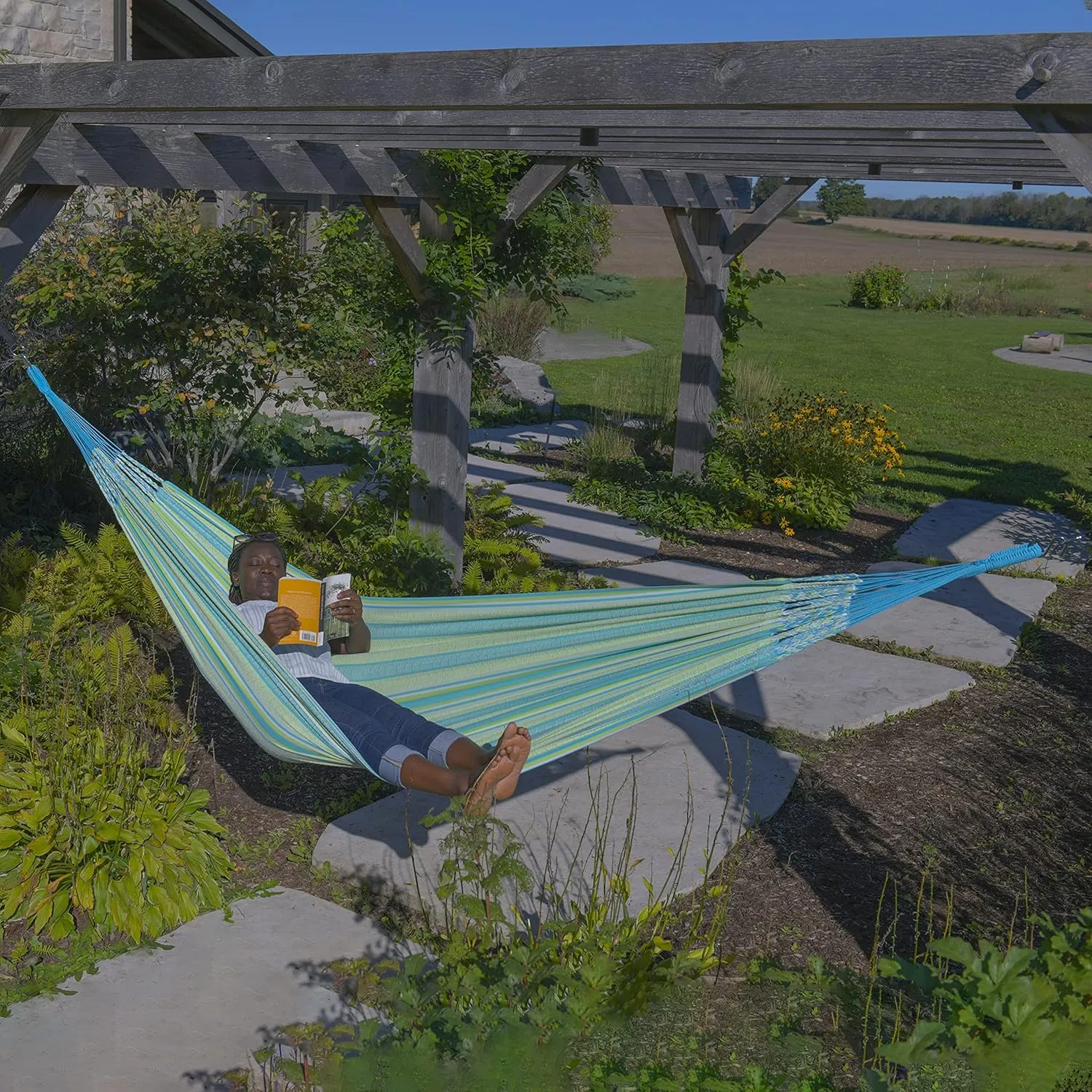 Vivere Latin Hammock Collection – Vibrant 100% Cotton Double Hammock, Supports 2 Adults - 450 lb Capacity (Callaina)