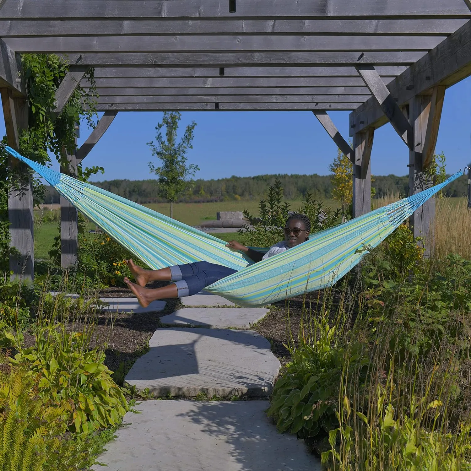 Vivere Latin Hammock Collection – Vibrant 100% Cotton Double Hammock, Supports 2 Adults - 450 lb Capacity (Callaina)