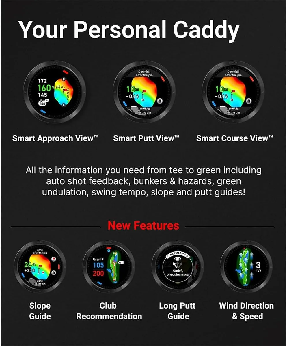 Voice Caddie T11 PRO Golf GPS Watch Bundle - Swing Analyzer with Course Preview, Wind Direction/Speed - Ideal Gift with HD Screen Protectors & Portable Charger