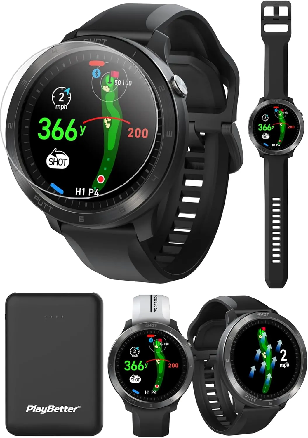 Voice Caddie T11 PRO Golf GPS Watch Bundle - Swing Analyzer with Course Preview, Wind Direction/Speed - Ideal Gift with HD Screen Protectors & Portable Charger