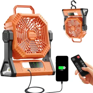 VVU&CCO Table Fan Portable Fan for Camping with LED Lantern,10000mAh Rechargeable Battery,30H Runtime,USB-C Fast Charging,3 Speeds Strong Airflow,Cordless for Travel Barbecue Home Office Tent Desk