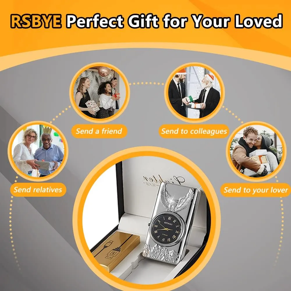 Watch Lighetr,Electric Lighter,Dual Arc Plasma Lighter,USB Lighter Rechargeable with Battery Display,Cool Lighter with Clock & Flashlight,Unique Gift for Men and Women (Eagle Silver)