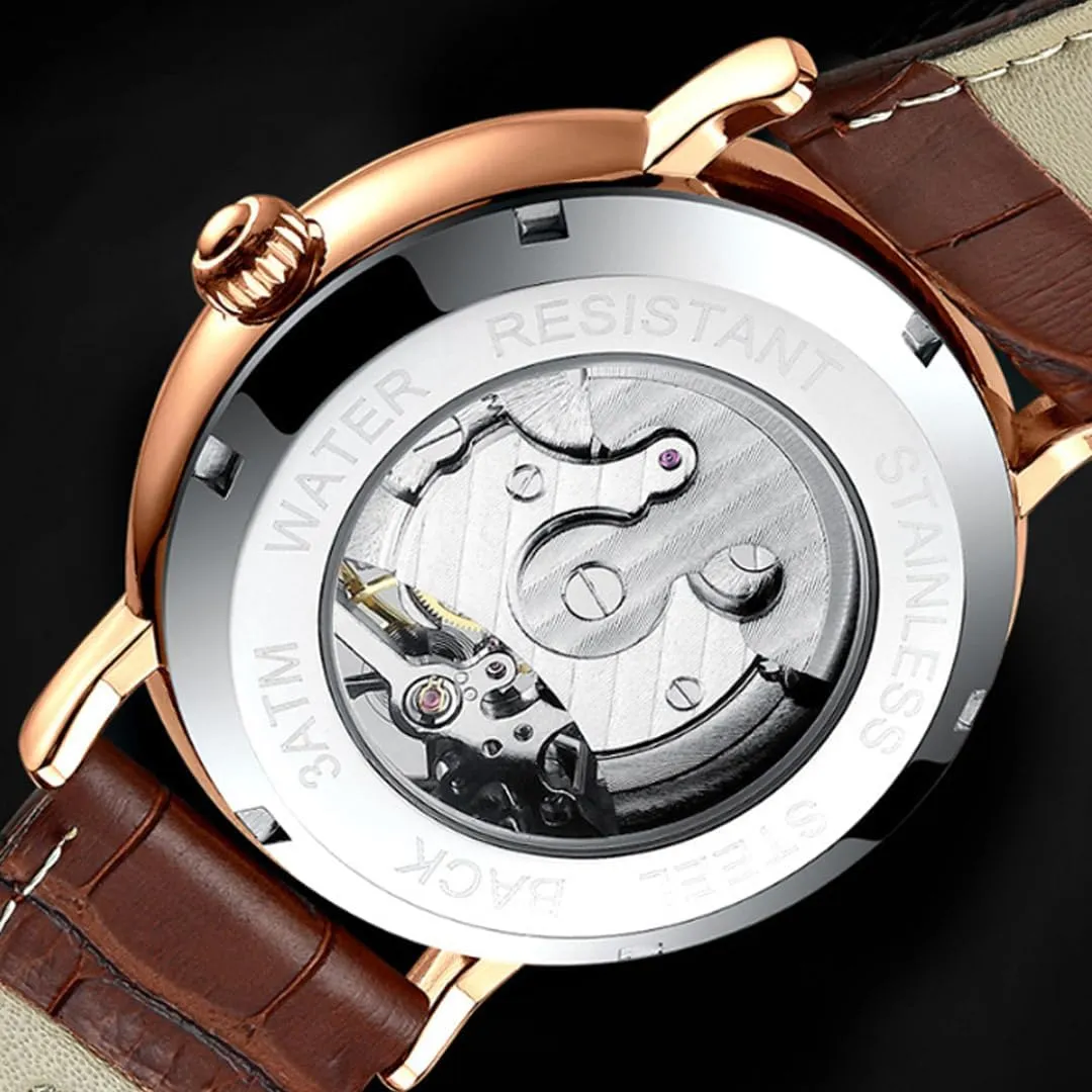 Watch Men's Mechanical Watch Fully Automatic Tourbillon Week Calendar Window Waterproof Watch Trendy Men's Multi Functional Moon Phase Display Star Earth Watch