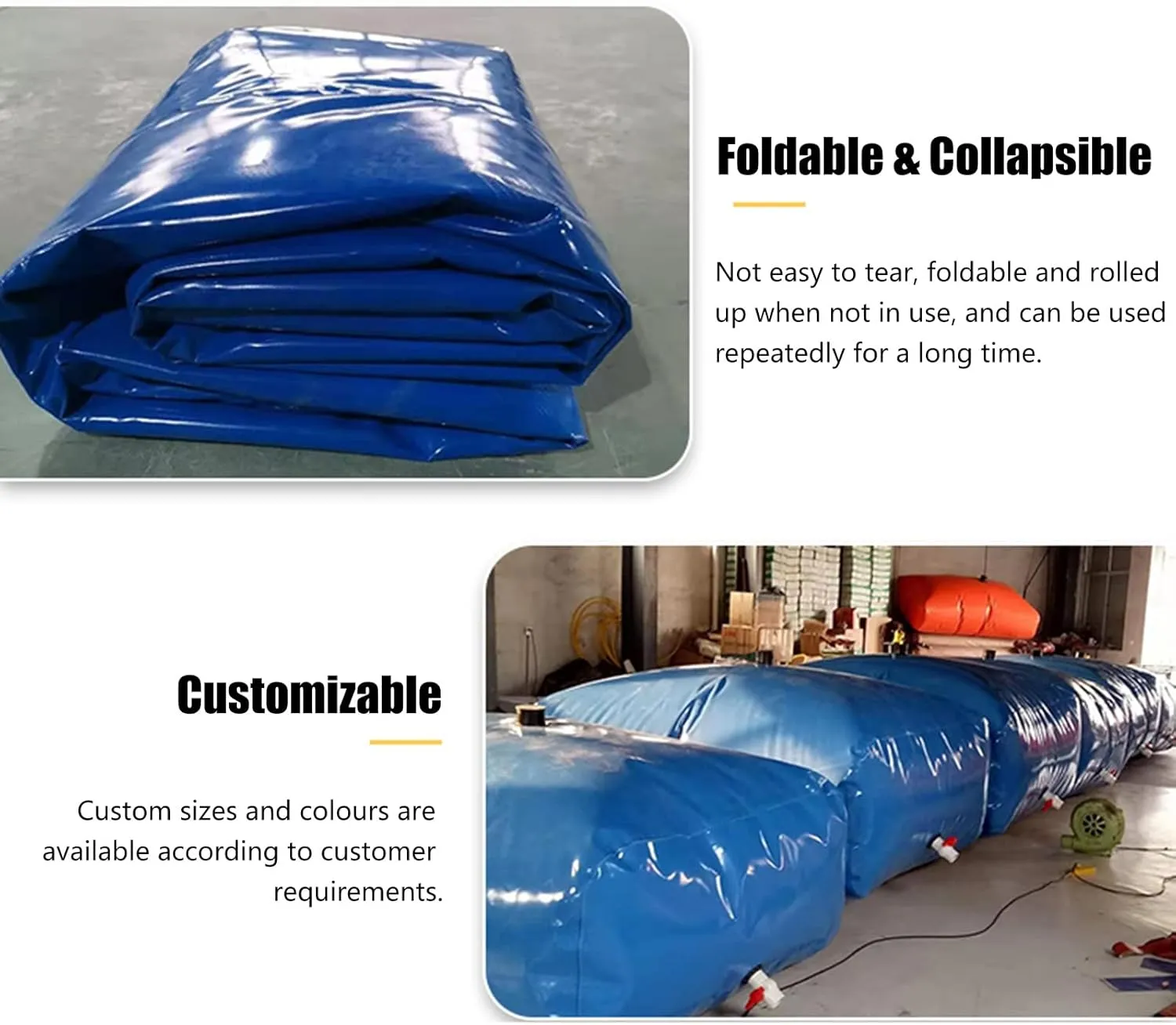 Water Bladder Leak Proof, Portable Emergency Large-Capacity Water Storage Container, Heavy Duty Soft Water Bag Tank for Drought Resistance (Size : 1.2x0.8x0.35m/330L/87Gal)