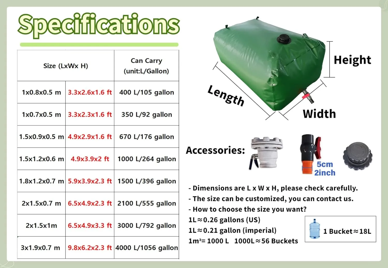 Water Bladder Tank，2000-100 Gallon Water Tank Collapsible Storage Container, Foldable Portable Large Capacity(4.5x1.7x1m/7650L/2020gallon)