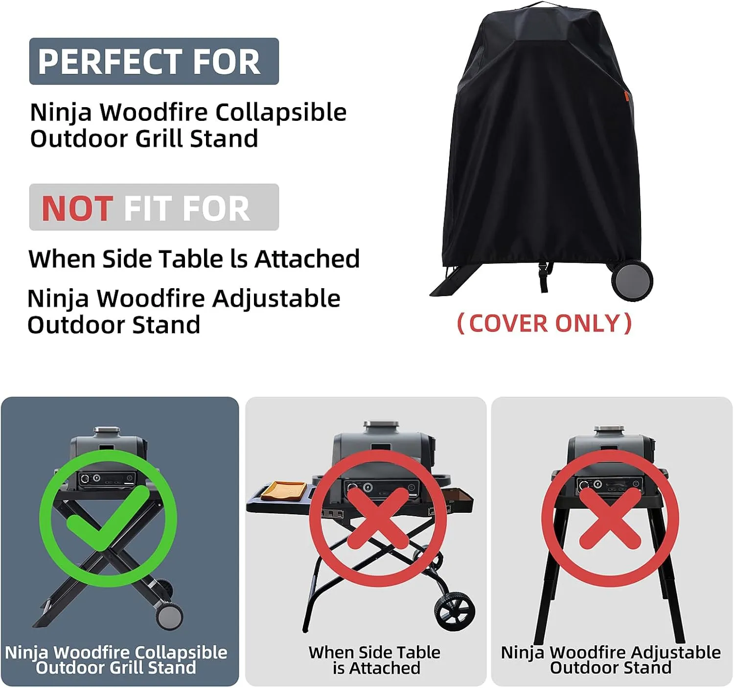 Waterproof Cover for Ninja Woodfire Outdoor Grill on XSKSTAND Woodfire Collapsible Stand, Outdoor Grill Accessories for Ninja Wood Fire Smoker OG700 Series (Cover Only)