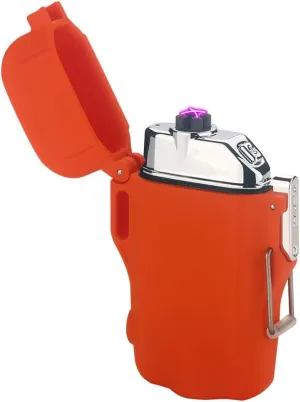 Waterproof Lighter, Dual Arc Electric Lighters USB, Outdoor Windproof Lighter ARC Rechargeable Lighter for Camping,Hiking,Outdoor Adventure,Survival Tactical (Camouflage) (Orange)