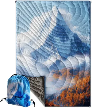 Waterproof Outdoor Camping Blanket - Reversible & Durable Packable Camping Quilt Comforter, 75"x50" Puffy Down Alternative Camp Blankets for Sleeping, Backpacking Hiking Compact Travel Essentials