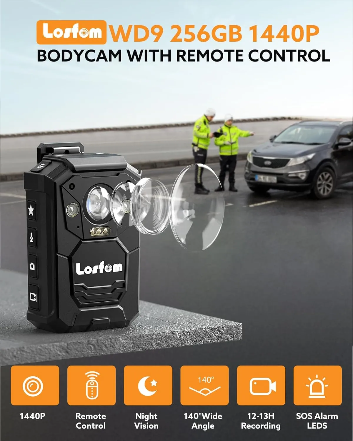 WD9 2K Body Mounted Camera,256G GPS Body Camera with Remote Control,3500mAh Battery for 16hours Video Recording,Waterproof Body Worn Camera with LED Light for Outdoor,Law Enforcement