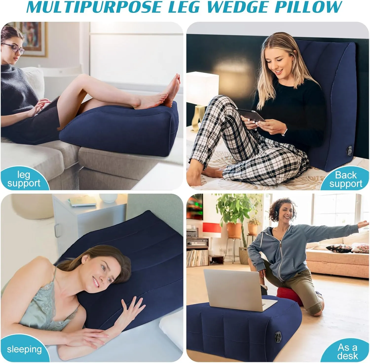 Wedge Pillow for Sleeping - Inflatable Leg Elevation Pillow for Swelling,Circulation,Leg & Back Pain Relief,Leg Support Pillow,Leg Wedge Pillows for After Aurgery,Hip,Foot,Ankle Recovery (Blue)