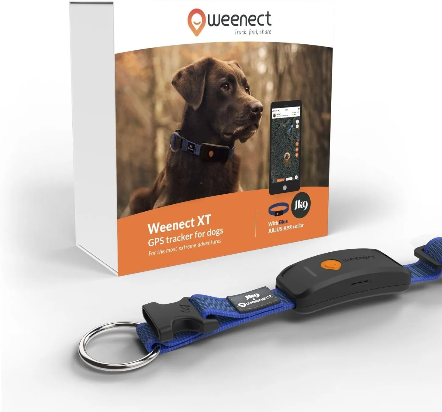 Weenect Dog XT - New GPS Collar for Dogs | XL Antenna | Waterproof | Ultra-Durable Integrated Julius-K9 Collar | Subscription Required