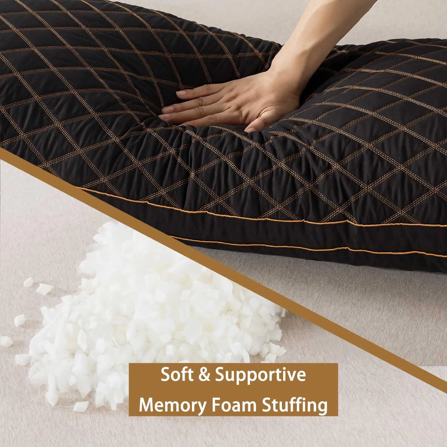 WhatsBedding Memory Foam Body Pillow for Adults, Long Pillow for Sleeping, Full Body Pillow for Bed - 20x54 inch, Black Quilted