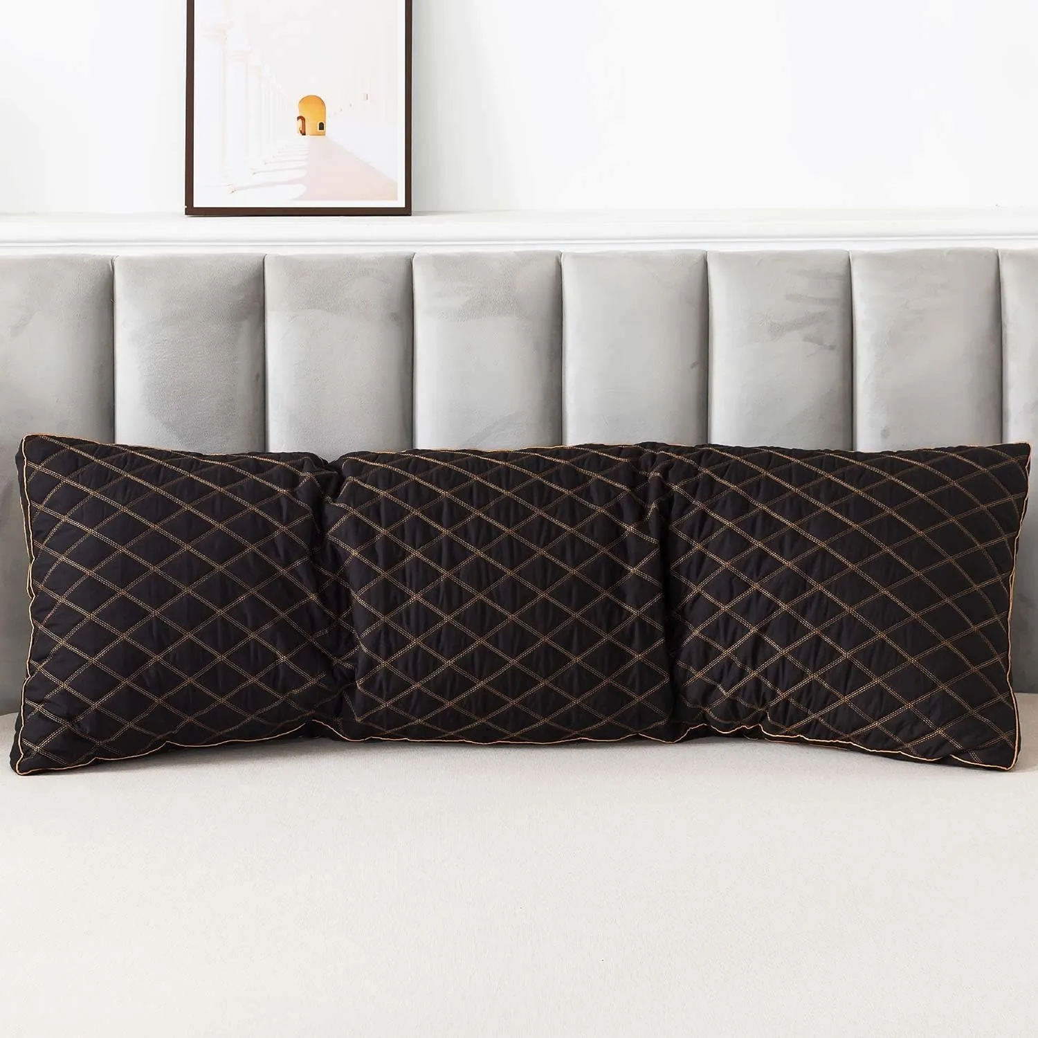 WhatsBedding Memory Foam Body Pillow for Adults, Long Pillow for Sleeping, Full Body Pillow for Bed - 20x54 inch, Black Quilted