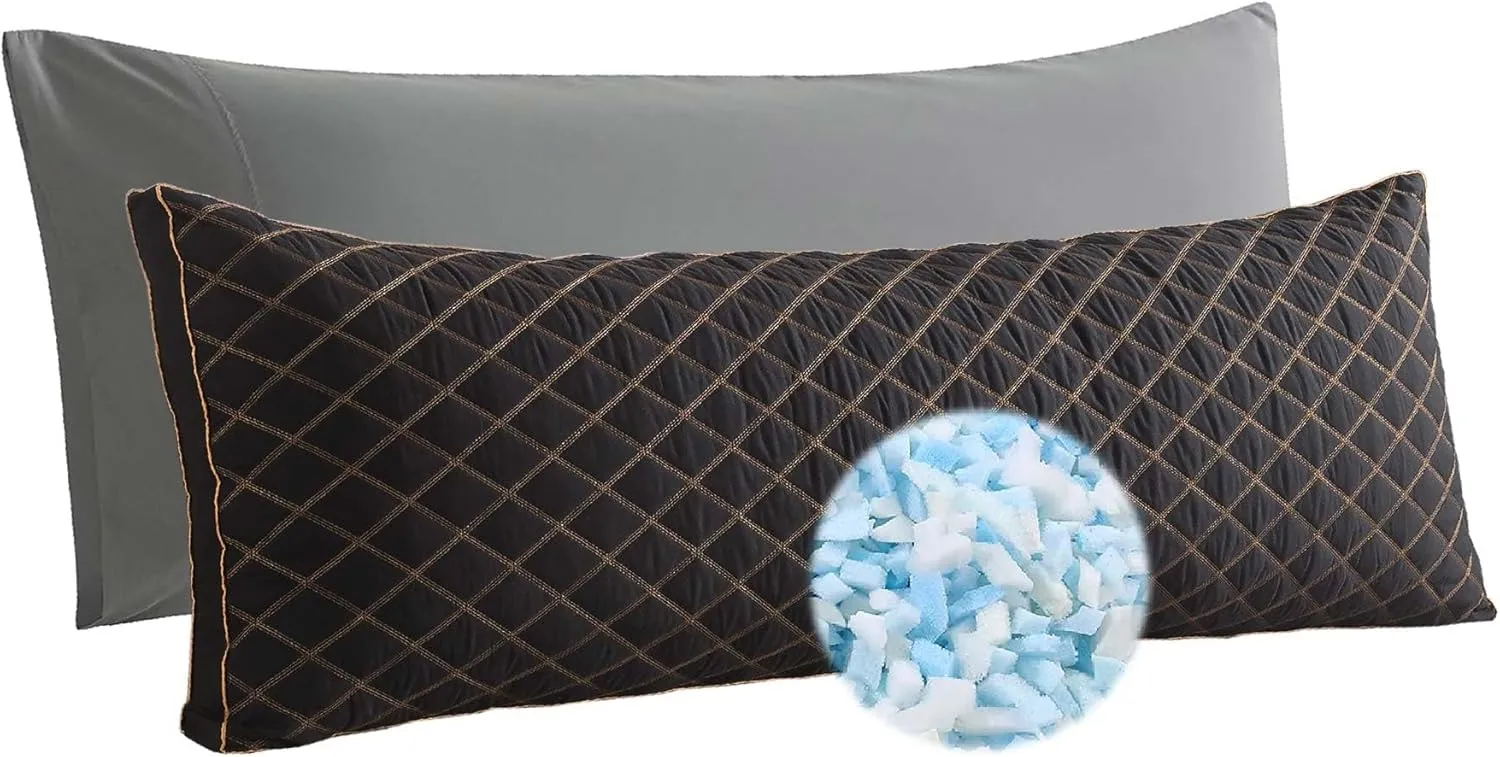 WhatsBedding Memory Foam Body Pillow for Adults, Long Pillow for Sleeping, Full Body Pillow for Bed - 20x54 inch, Black Quilted