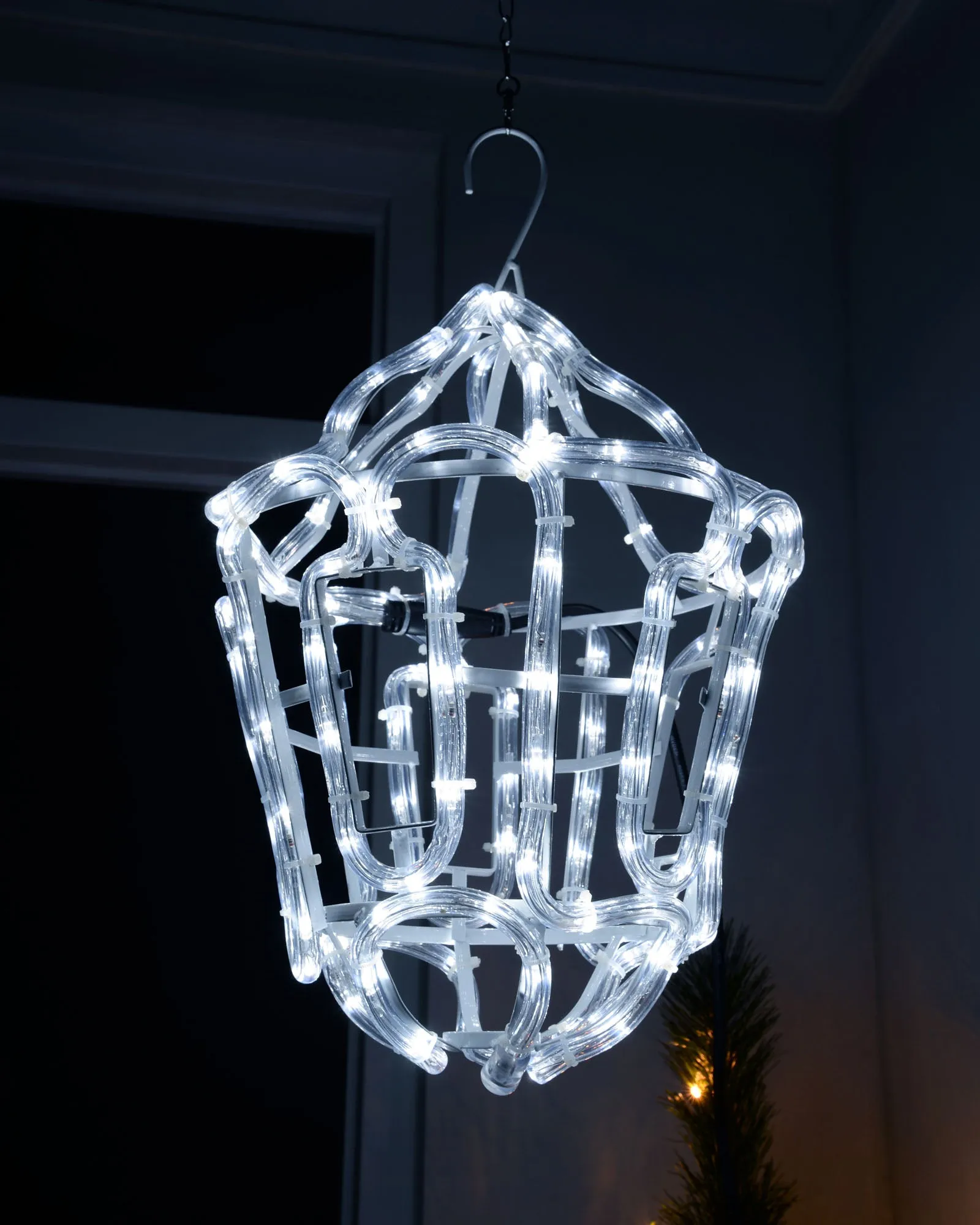 White Hanging Lantern Rope Light Silhouette, 36 cm
