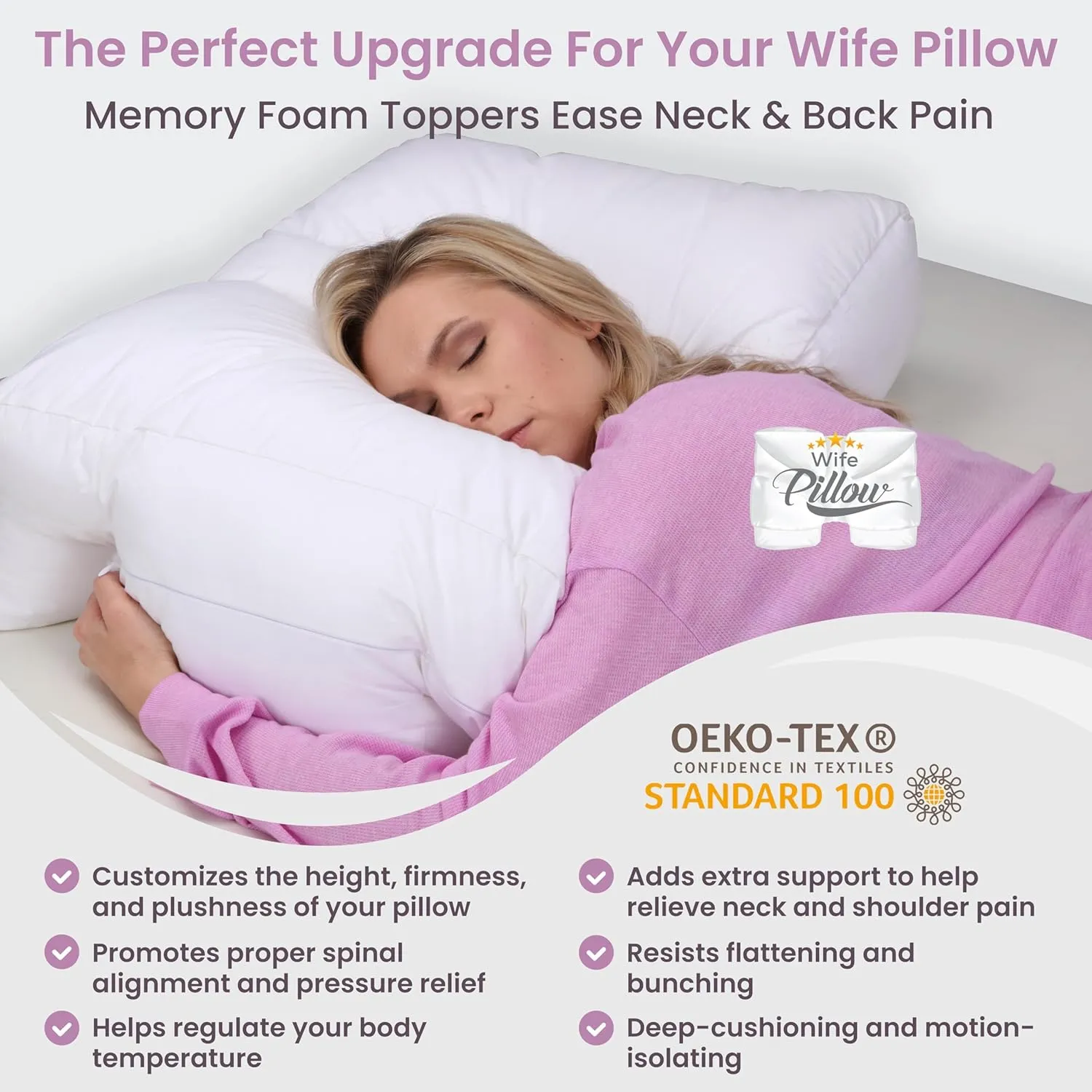 Wife Pillow - Topper, Rayon Shell/Charcoal Shredded High Density Memory Foam Filling. Adjustable for Side Sleepers by Zipper Access to Add/Remove Fill for Best Sleeping: High Denisty Support