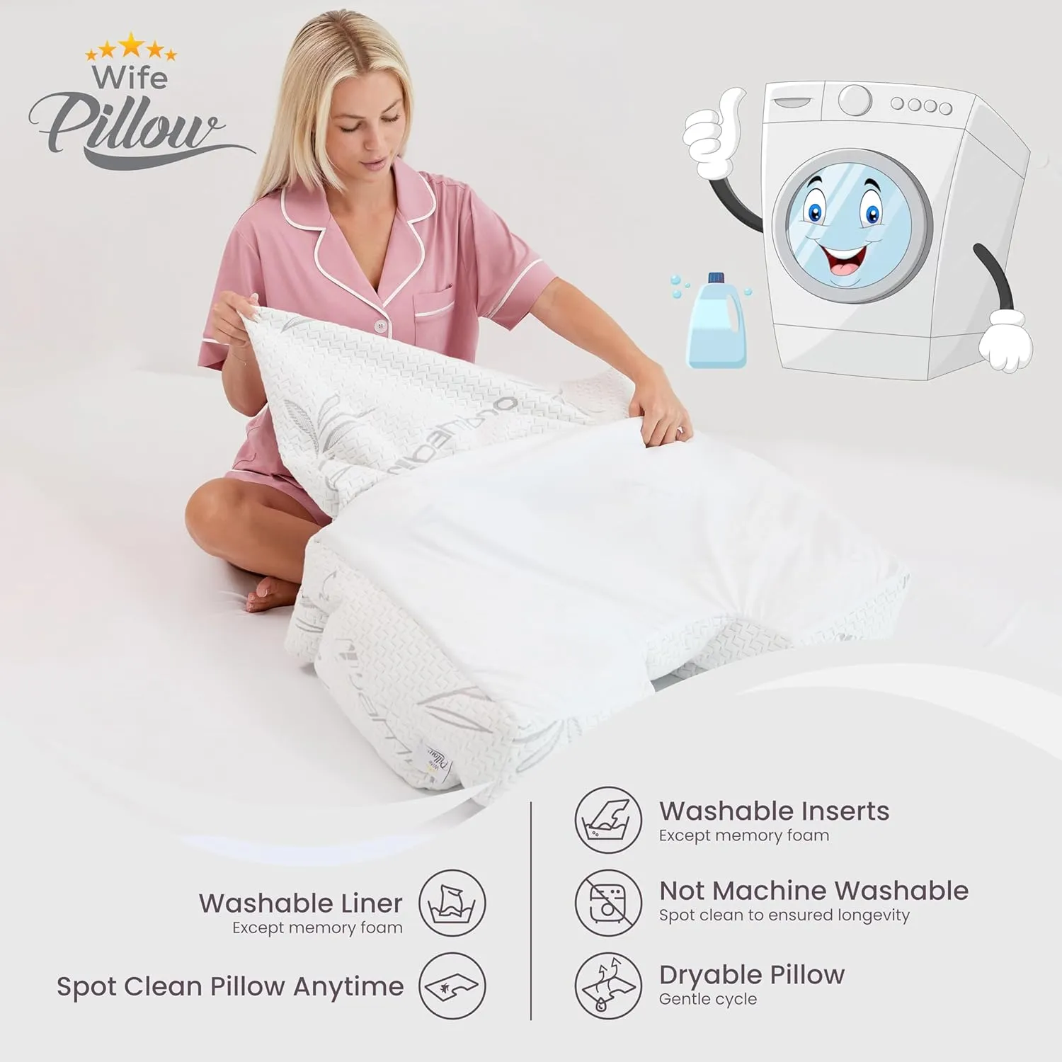 Wife Pillow - Topper, Rayon Shell/Charcoal Shredded High Density Memory Foam Filling. Adjustable for Side Sleepers by Zipper Access to Add/Remove Fill for Best Sleeping: High Denisty Support