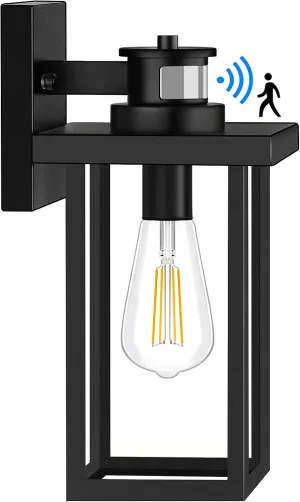 WIHTU Motion Sensor Outdoor Lights, Dusk to Dawn Exterior Light Fixtures, Black Front Porch Light, Anti Rust Wall Lamp, Garage House Lighting