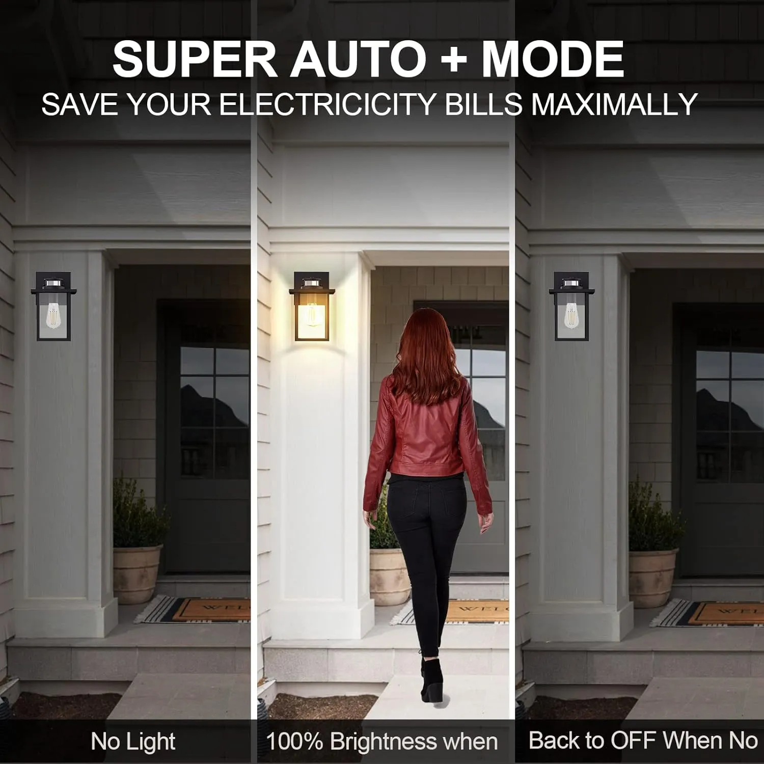 WIHTU Motion Sensor Outdoor Lights, Dusk to Dawn Exterior Light Fixtures, Black Front Porch Light, Anti Rust Wall Lamp, Garage House Lighting