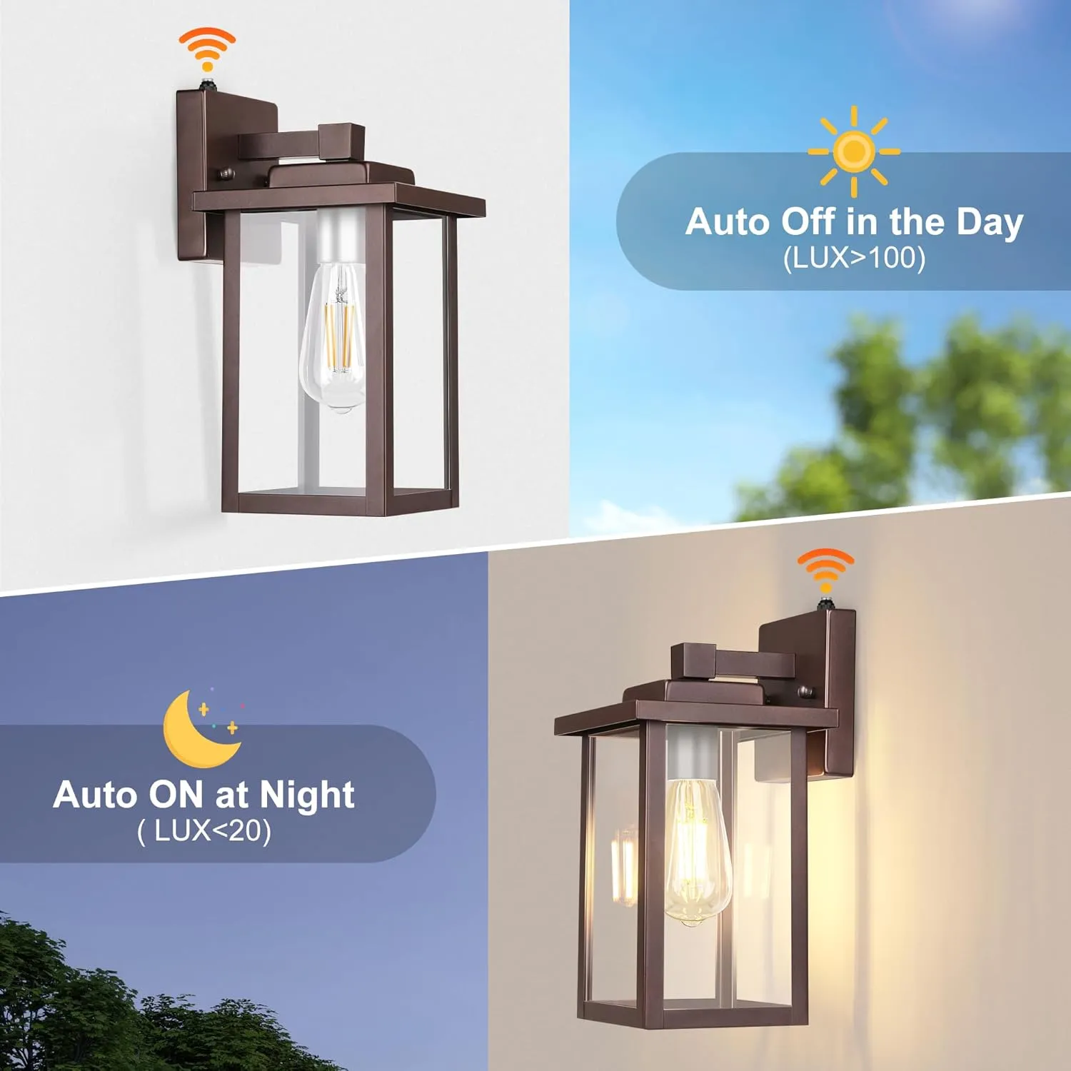 WIHTU Oil Rubbed Bronze Dusk to Dawn Outdoor Wall Light Fixtures Wall Mount, Exterior Lighting Fixture for House, Sensor Outdoor Wall Sconce Lights, Waterproof Outside Lantern Lamp for Garage, Doorway