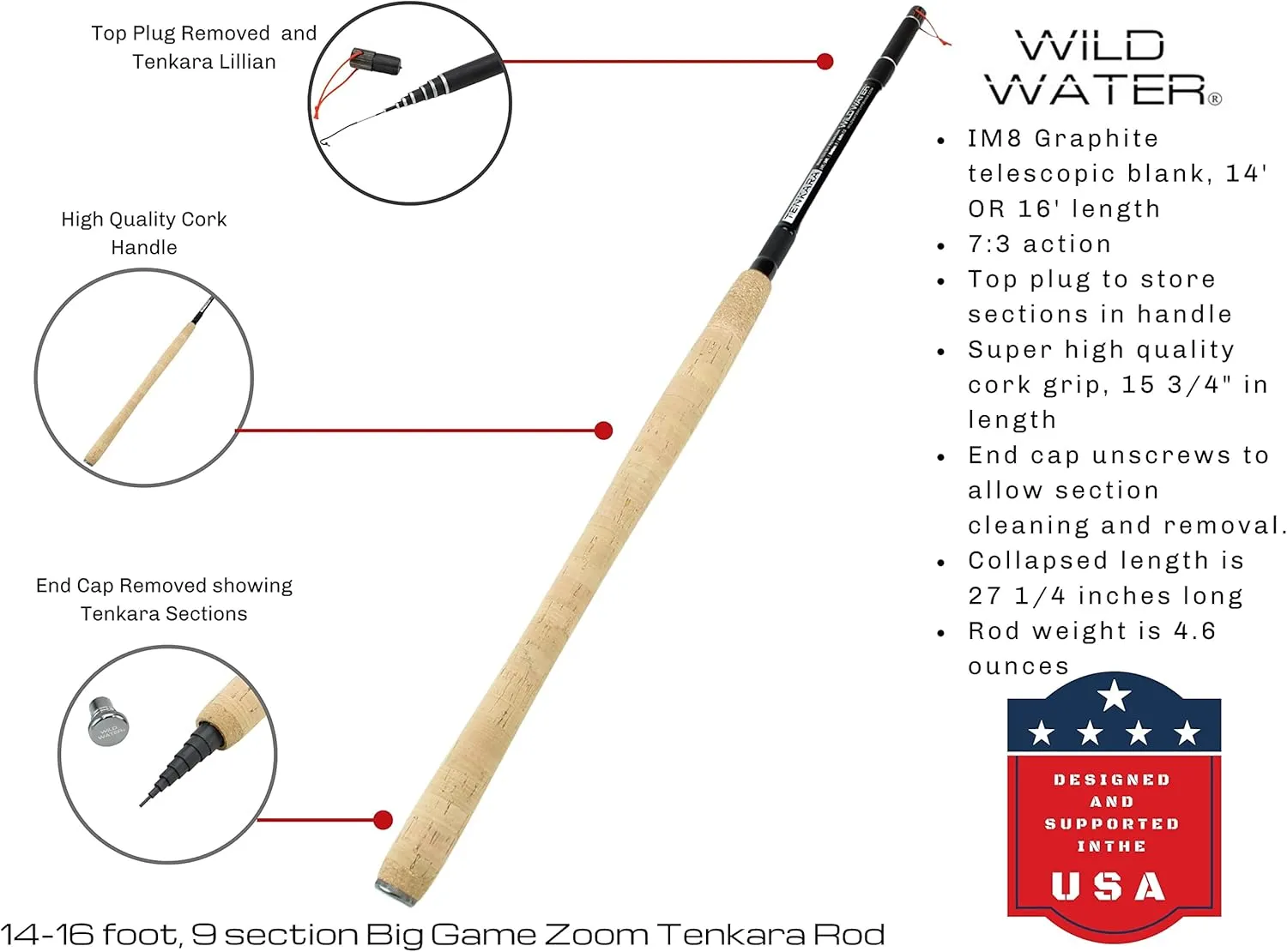 Wild Water Tenkara Starter Package, Excellent Fly Fishing Equipment for Beginners, Includes Flies, Three Lines, Hard Tube Case & Rod Sock