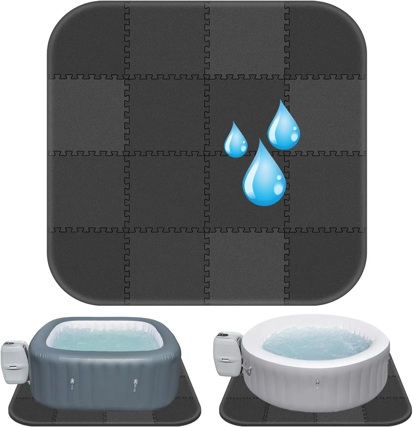 Winceed 85 inch Hot Tub Mat, 9mm Thickness Hot Tub Mat for Inflatable Tub Outdoor Indoor, Absorbent Spa Pool Flooring Protector Pad, EVA Foam Padding for Portable Round/Square Hot Tubs (Black)
