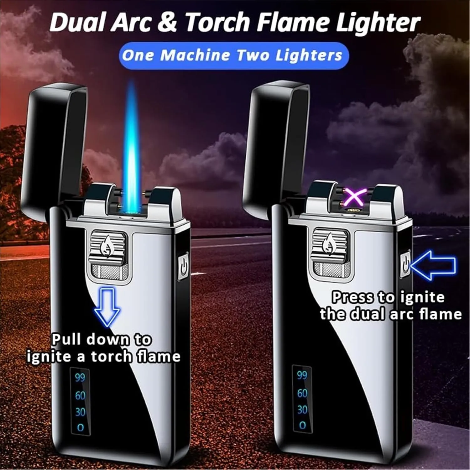 Windproof Direct-fire Torch Lighter, Flame Adjustment, Fuel Filling, Dual arc Lighter, Suitable for Indoor Camping (Fuel not Included)(Red)