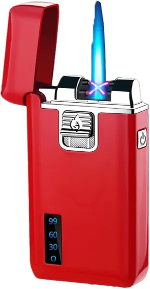 Windproof Direct-fire Torch Lighter, Flame Adjustment, Fuel Filling, Dual arc Lighter, Suitable for Indoor Camping (Fuel not Included)(Red)