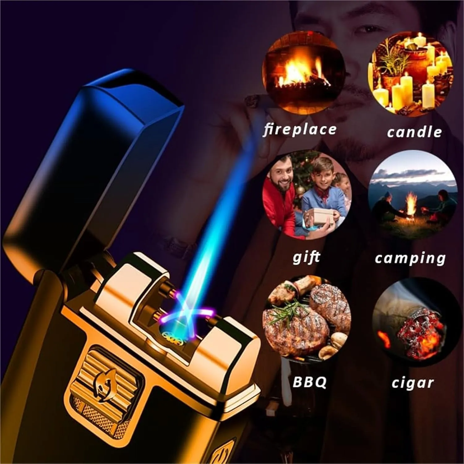 Windproof Direct-fire Torch Lighter, Flame Adjustment, Fuel Filling, Dual arc Lighter, Suitable for Indoor Camping (Fuel not Included)(Red)