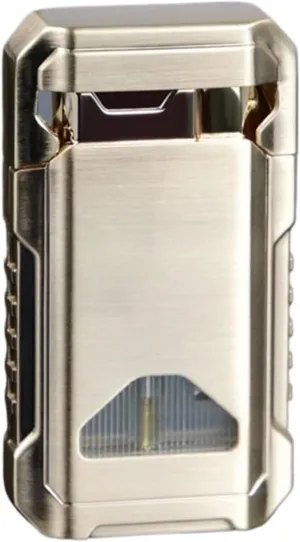 Windproof Dual Fire Butane Blue Flame Lighter Metal Portable Refillable Butane with Visible Fuel Window Refillable Lighter Perfect for Outdoor Gifts (Fuel Not Included)(Gold)
