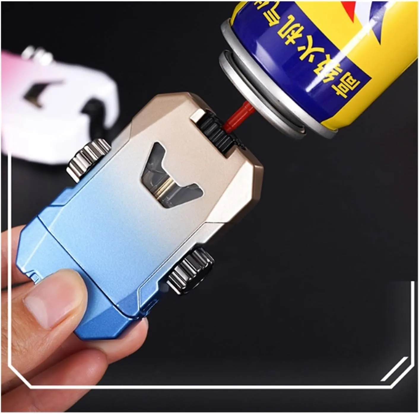 Windproof Dual Flush Waterproof Metal Butane Torch Lighter, Adjustable Dual Flame Inflatable Transparent Visible Beam Lighter, Candle Lighter Outdoor Camping Men Gift (Butane Not Included)(Pink)