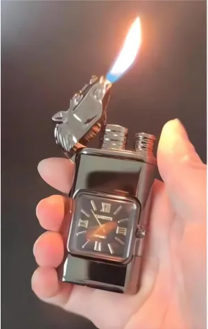 Windproof lighter vintage watch bezel jet flame torch ，Torch Lighter, Magic Dual Flame Dragon Lighter with Portable Size, Windproof Lighter with Visible Fuel Tank, Adjustable Flame Refillable Butane L