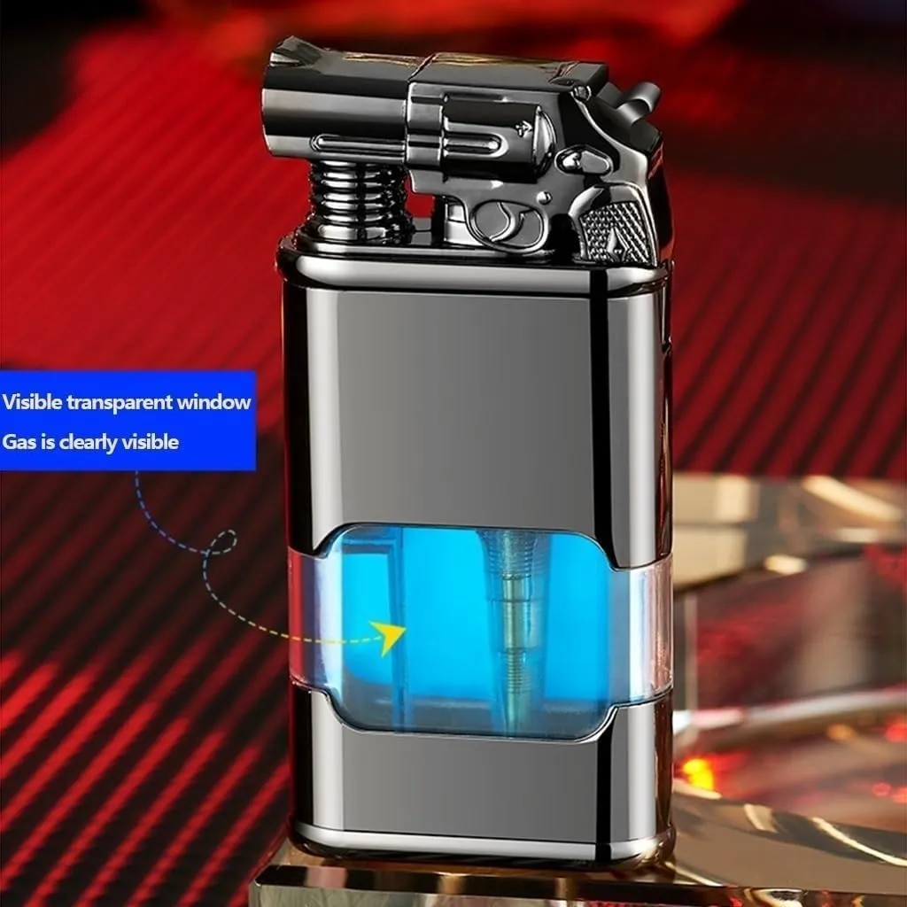 Windproof Lighter with Watch, Jet Fire/Soft Fire Switchable Lighter, Adjustable Flame Dial, Cool Magic Dual Flame Dragon Torch Lighter, Refillable Vintage Gift for Men/Husband (Fuel Not Included)(Gold